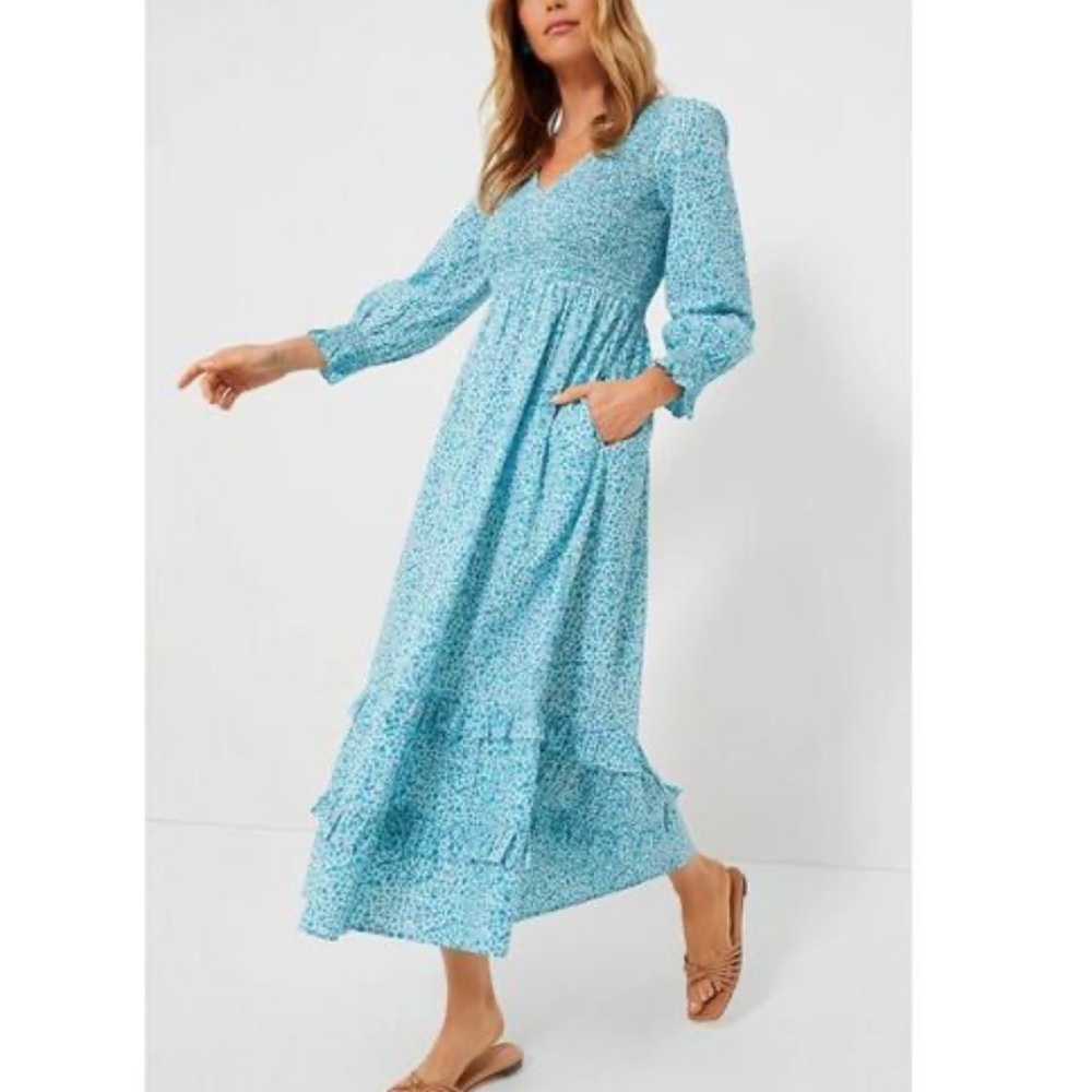 Pink City Prints Tuckernuck Isabel Ocean Ditsy Blue Floral Midi Dress
